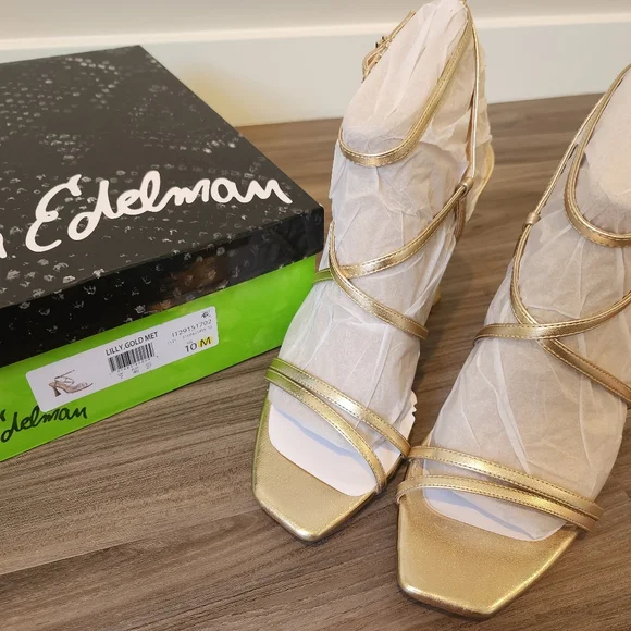 New in original box Sam Edelman Lilly gold leather 4.5 inch heel, size 10 - Picture 7 of 10